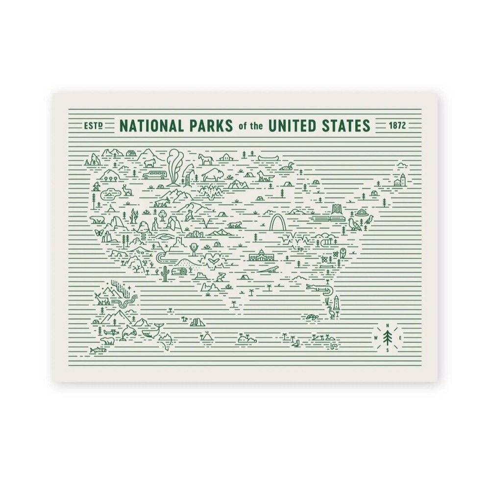 National Forest Parks Map Print Monuments  Wall Poster Made by Fell